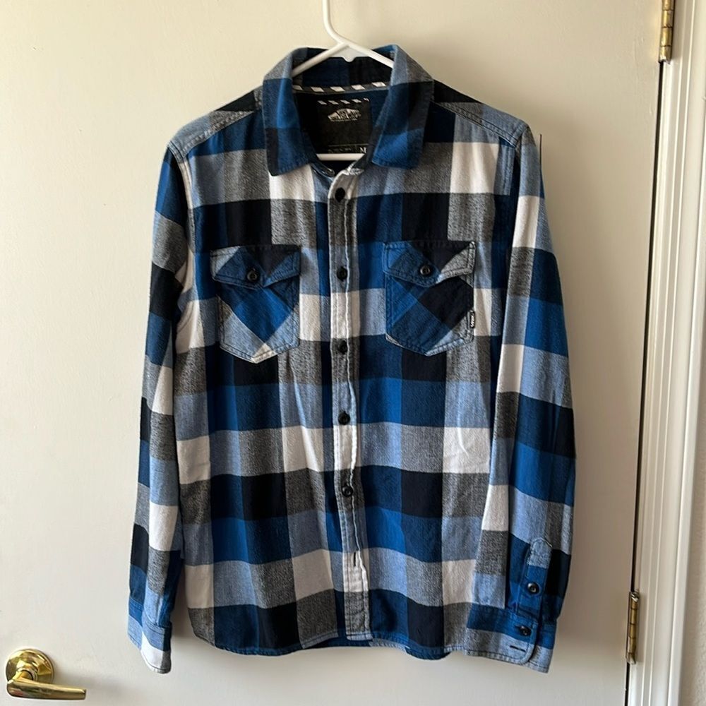 Vans Blue and Black Plaid Casual Button Down Shirt